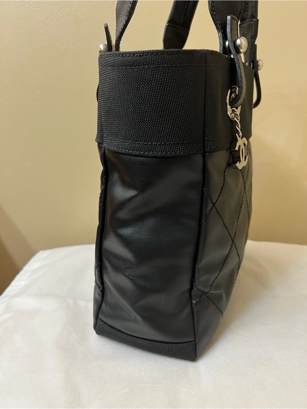 CHANEL Authentic flawless Quilted Leather Tote with CC Charm